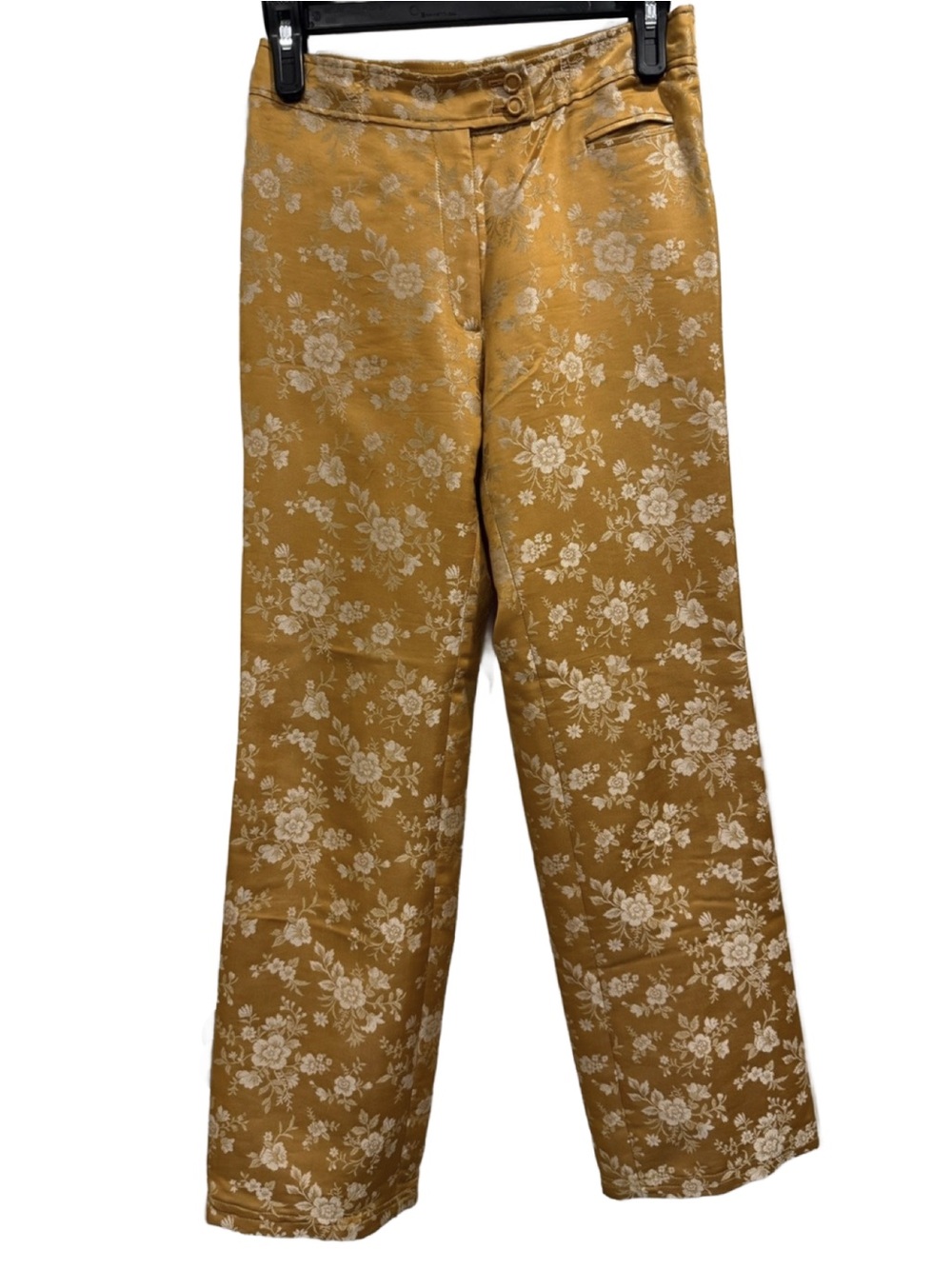 United Arrows Slitz Gold White Floral Jacquard Straight Leg Pants Size S